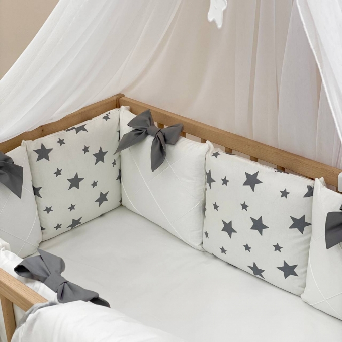 Set lenjerie patut bebe 7 piese White Stars (4)
